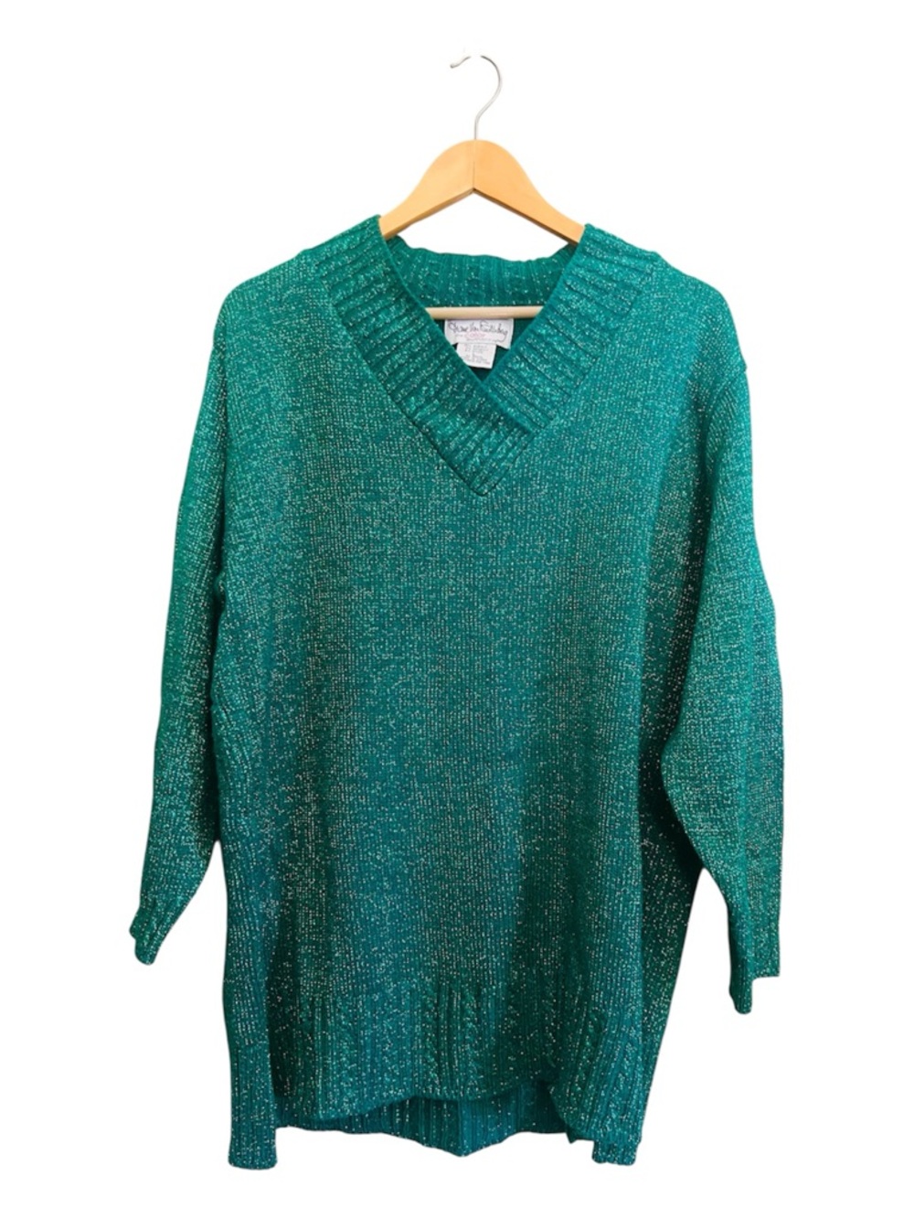 Vintage Diane Von Furstenberg Sparkling Teal V-Neck Sweater